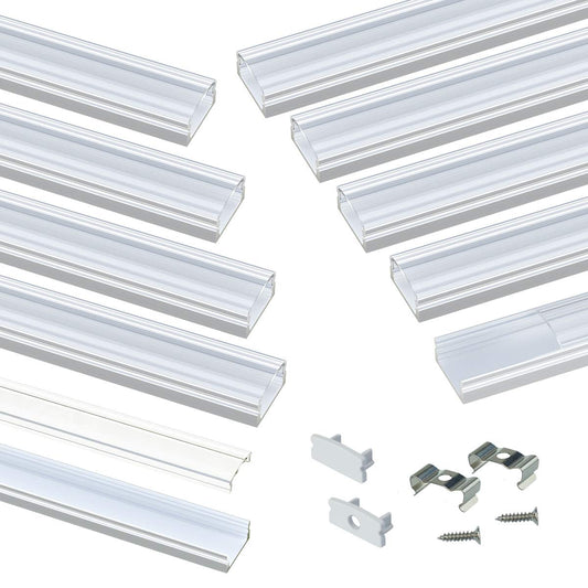 Skorter | Muzata 10-Pack 3.3Ft U Shaped Led Strip Channel, Silver Aluminum With Clear Cover