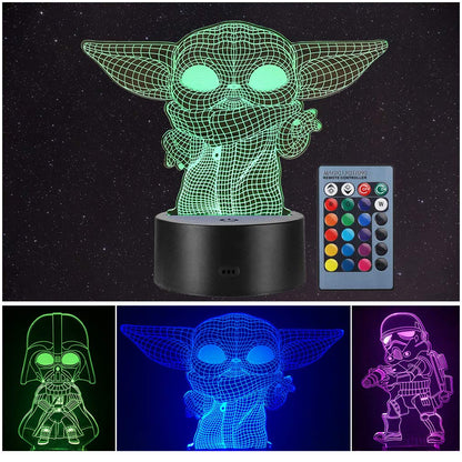 Skorter | Manco Star Wars 3D Illusion Night Light, 16 Color Changing Lamp - Baby Yoda, Darth Vader, Stormtrooper