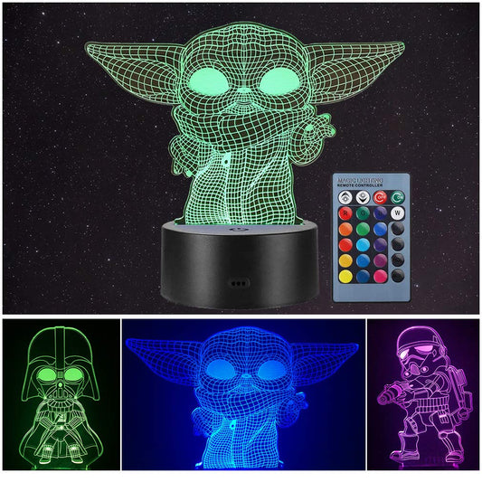 Skorter | Manco Star Wars 3D Illusion Night Light, 16 Color Changing Lamp - Baby Yoda, Darth Vader, Stormtrooper
