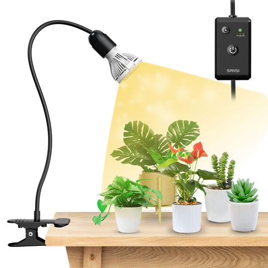 Skorter | Sansi 150W Full Spectrum Led Grow Light With Timer & Goose Neck, Free Light Bulb Replacement, Black
