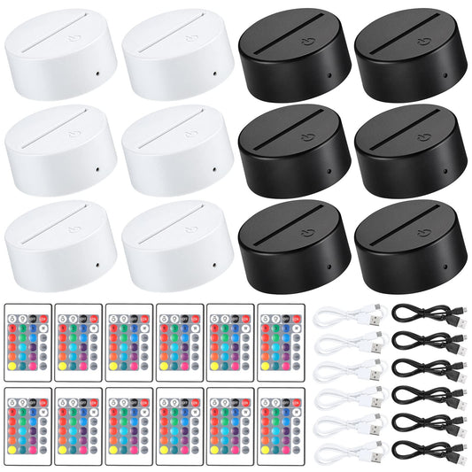 Skorter | Honoson 3D Night LED Light Lamp Base, 16 Colors, Remote Control, 3.35 Inches, Black & White