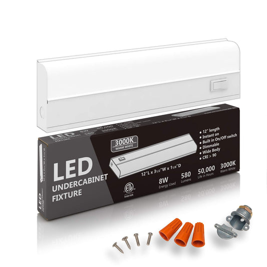 Skorter | Hardwired Led Under Cabinet Lighting - 12" Dimmable, 8W, Cri>90, 3000K,
