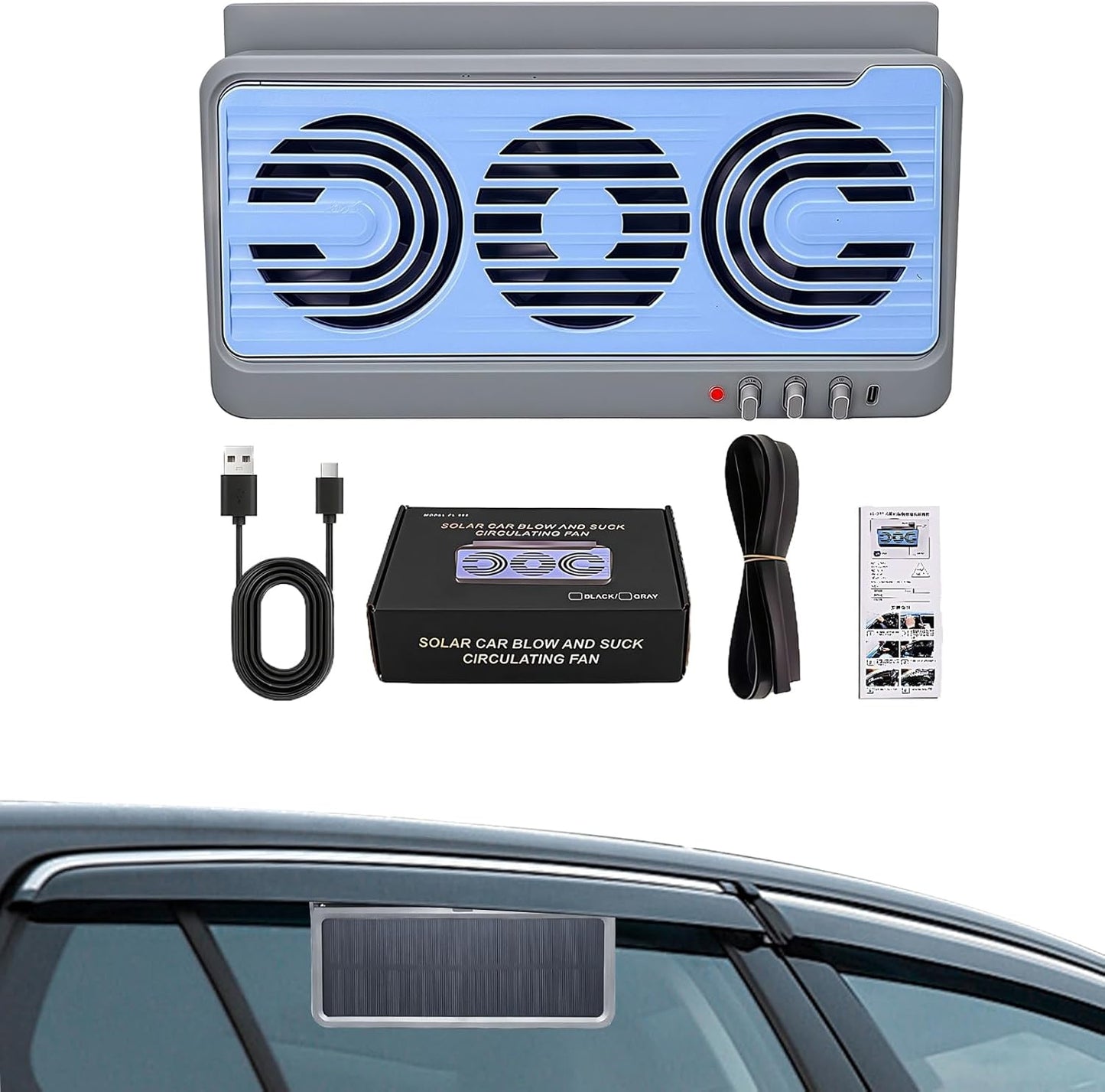 Skorter | Solar Car Window Fan – Dual Duct Ventilation Exhaust & Cooling Accessory – Aurovent