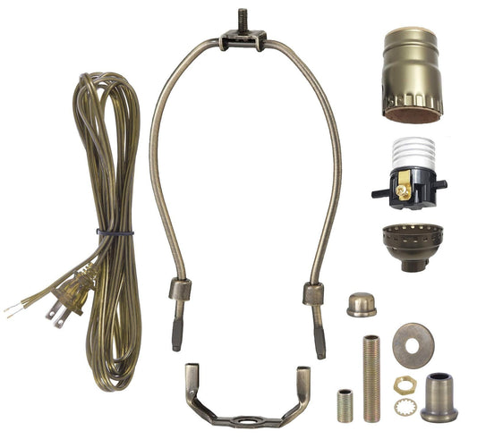 Skorter | B&P Lamp Antique Brass Table Lamp Kit With 7" Harp & Push-Thru Socket