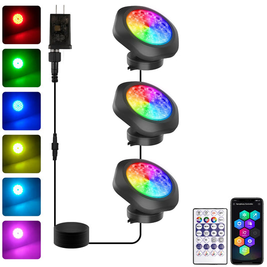 Skorter | T-Sun Bluetooth Rgb Underwater Pond Light, Ip68 Waterproof 3-Headed Led For Swimming Pool & Aquarium