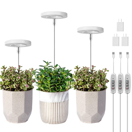 Skorter | Lordem Growth Light, Full Spectrum Led Plant Light For Indoor Plants, Height Adjustable Growth Lamp With Automatic On/Off Timer 4/8/12H, 4 Dimmable Brightness Levels, Ideal For Small Plants, 3 Packs