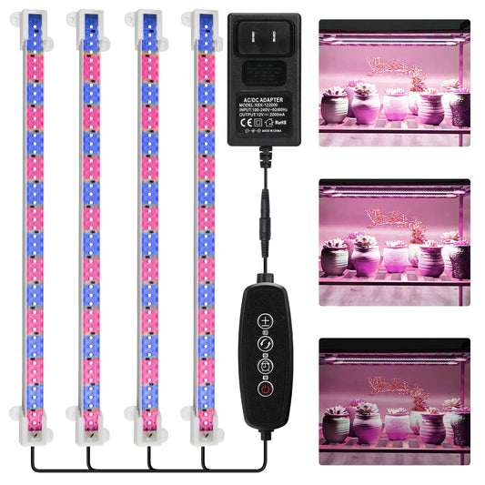 Skorter | Mosthink Growth Light 4 Pack Spectrum, LED Growth Light Strips For Indoor Plants, Plant Light With Automatic On Off Timer 3 6 12H, 40W Dimmable 5500K Plant Growth Lamp With 204 Red Blue LEDs