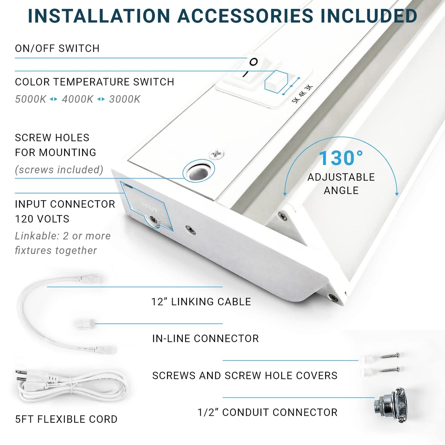 Skorter | Parmida Led 12" Swivel Under Cabinet Lighting, Dimming, 3Cct, Hardwired/Plug-In,