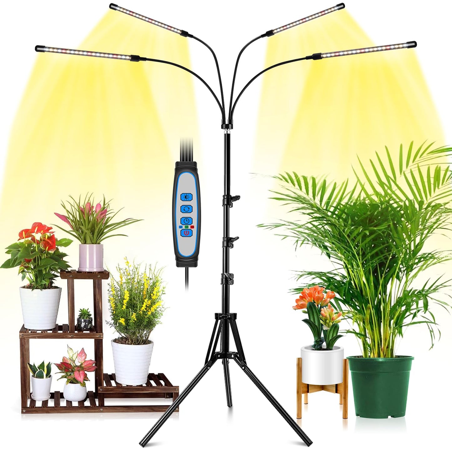 Skorter | Wolezek Grow Light For Indoor Plants, 4-Head Full Spectrum Led Grow Light With Adjustable Stand Stands 15-61 Inches For Seed Starting, 3500K 6500K 660Nm White Red Floor Plant Lamp With 6/12/16T Timer