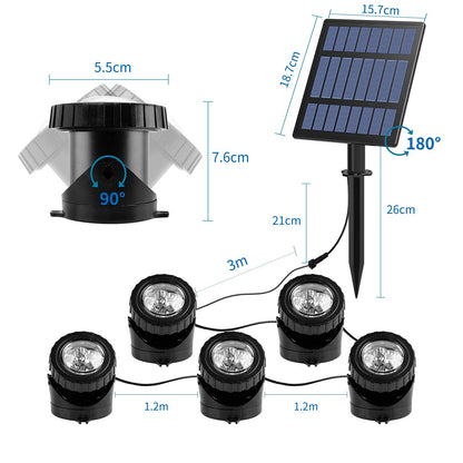 Skorter | T-Sun 5-Head Rgb Solar Energy Pond Lights, Submersible Spotlights For Garden, Fountain, Pool Decor