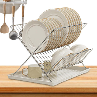 Skorter | Folding Dish Drying Rack – 2-Tier Countertop Drainer with Detachable Tray – Kelvra