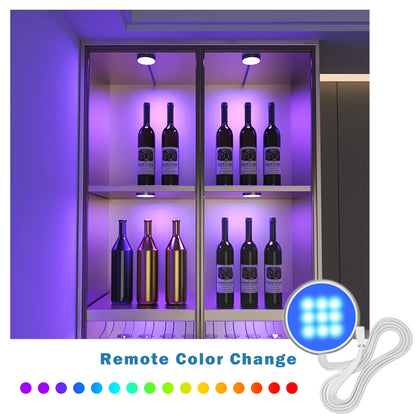 Skorter | Myplus Rgb Under Cabinet Lighting Kit - 4 Puck Lights With Remote Control, Color Changing Leds