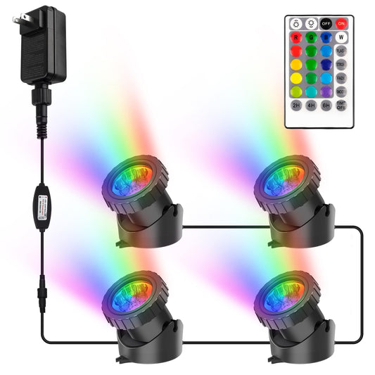 Skorter | Crepow Rgb Garden Light With Timer, Ip68 Waterproof Led Spotlights For Pool And Garden (Set Of 4)