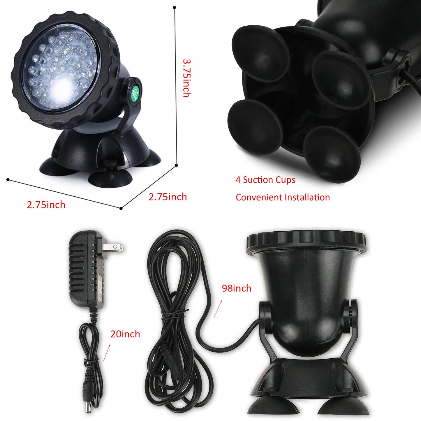Skorter | Zhgservu LED Lady Light, Submersible Color Changing Fountain Light With Remote Control & Stabilizer, 36 Light Bulbs