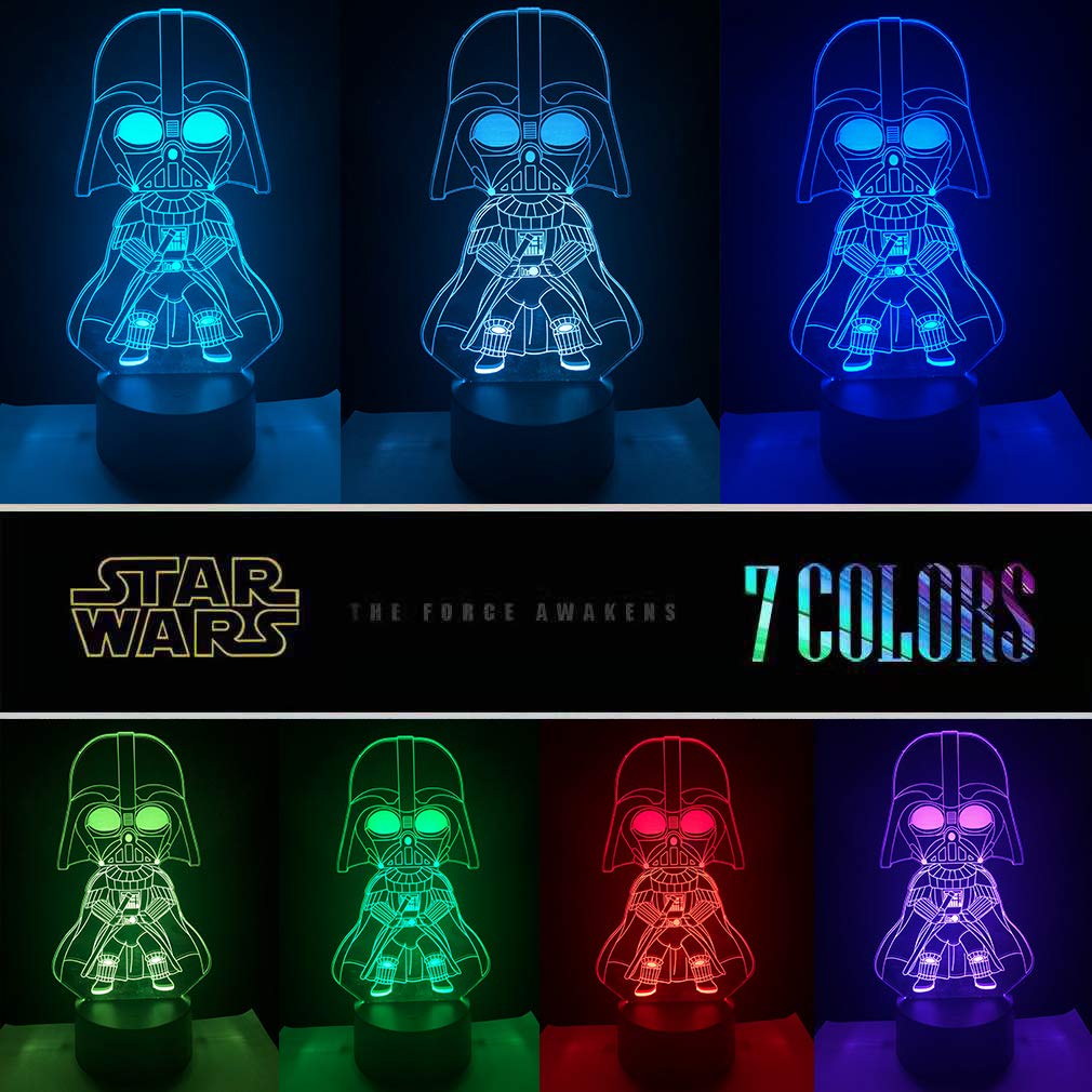 Skorter | Manco Star Wars 3D Illusion Night Light, 16 Color Changing Lamp - Baby Yoda, Darth Vader, Stormtrooper