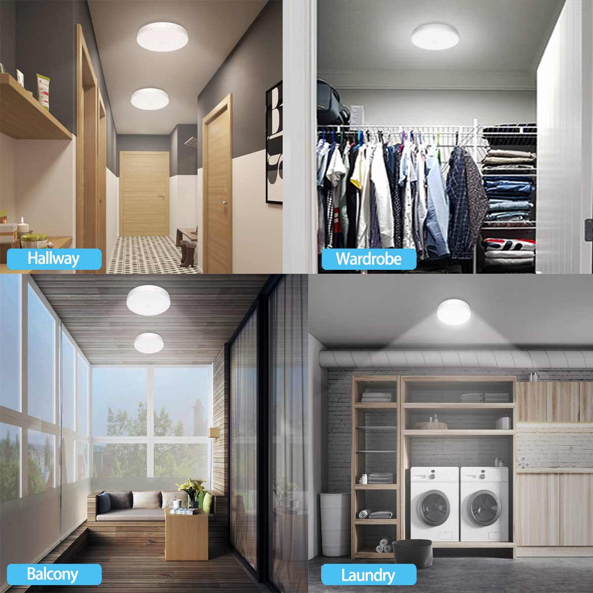Skorter | Toowell Motion Sensor LED Ceiling Light - Rechargeable, Wireless, Cool White for Indoor/Outdoor Use