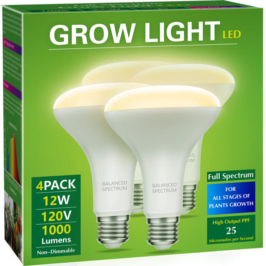 Skorter | Briignite LED Grow Light Bulbs, Full Spectrum 12W E26, 4 Pack for Indoor Plants & Hydroponics