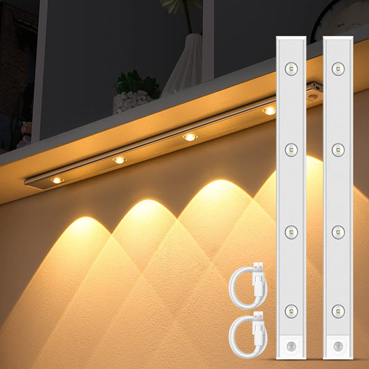 Skorter | Garto Silver LED Under Cabinet Motion Sensor Light, 60 cm, 2 Pack, USB Rechargeable