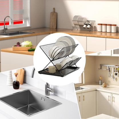 Skorter | Folding Dish Drying Rack – 2-Tier Countertop Drainer with Detachable Tray – Kelvra