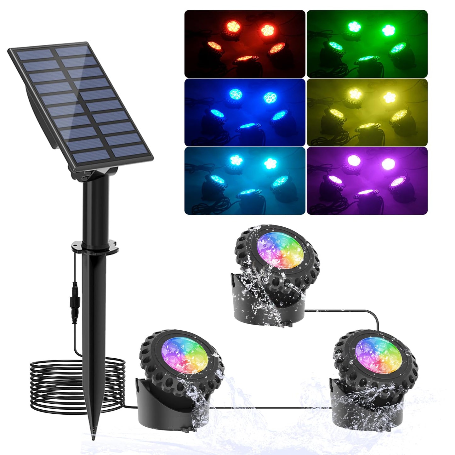 Skorter | T-Sun Sunlit Fountain Light - Rgb Color Changing Submersible Led For Pond, Aquarium & Garden