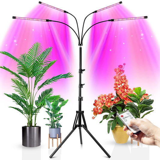Skorter | Wolezek Plant Lighting For Indoor Plants, 4-Head 80 Led Full Spectrum Grow Light For Seed Starting With 15-61 Inches Adjustable Stand, Red Blue Warm White Floor Lighting With Auto 4/8/12H Timer
