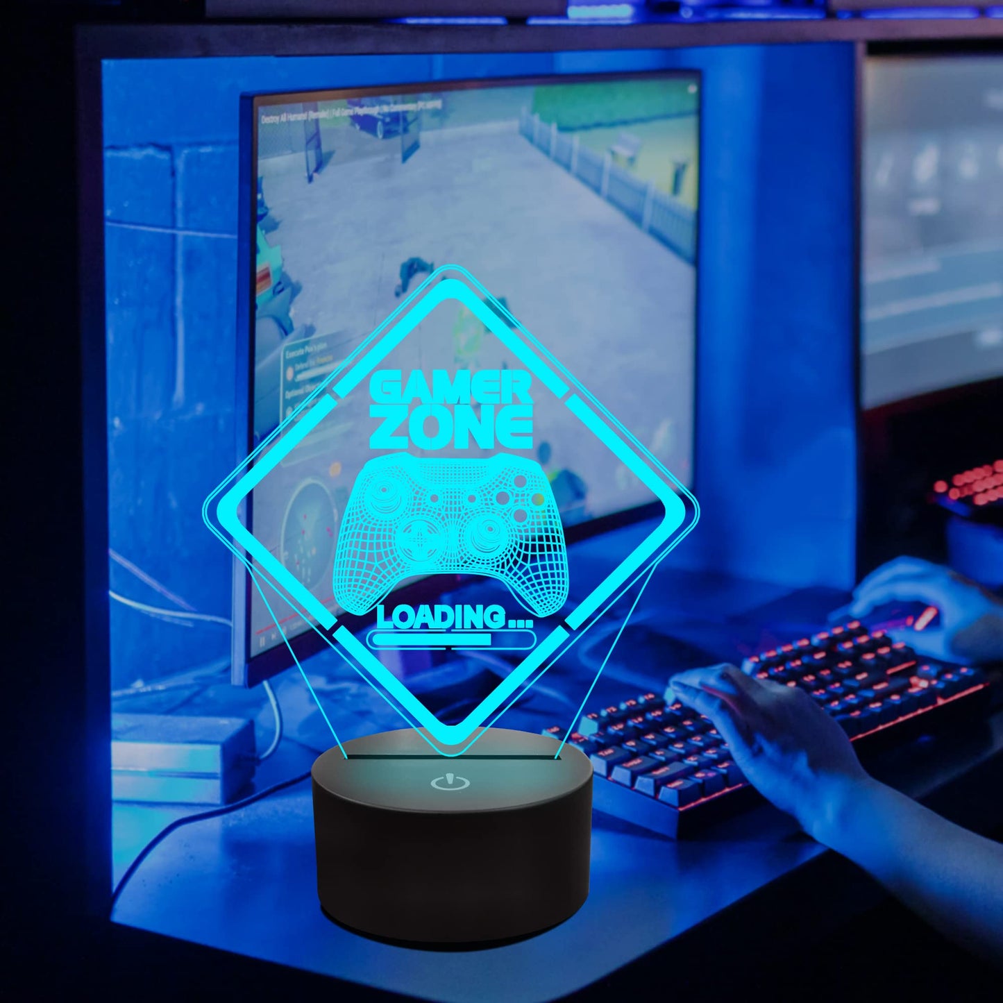 Skorter | Yuandian 3D Illusion Gamer Night Light - Multicolor Touch and Remote Control Lamp for Kids & Teens