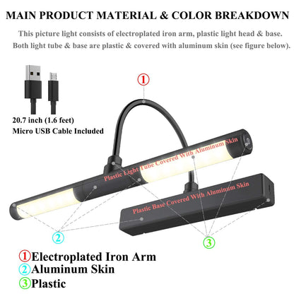Skorter | Bigmonat Rechargeable Picture Lighting With Remote Control, Dimmable Battery-Powered Art Display Lamp, Black