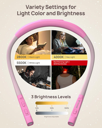 Skorter | Trond LED Neck Reading Light - 3 Colors, 3 Brightness Levels, Rechargeable, Eye-Friendly, Rose Red