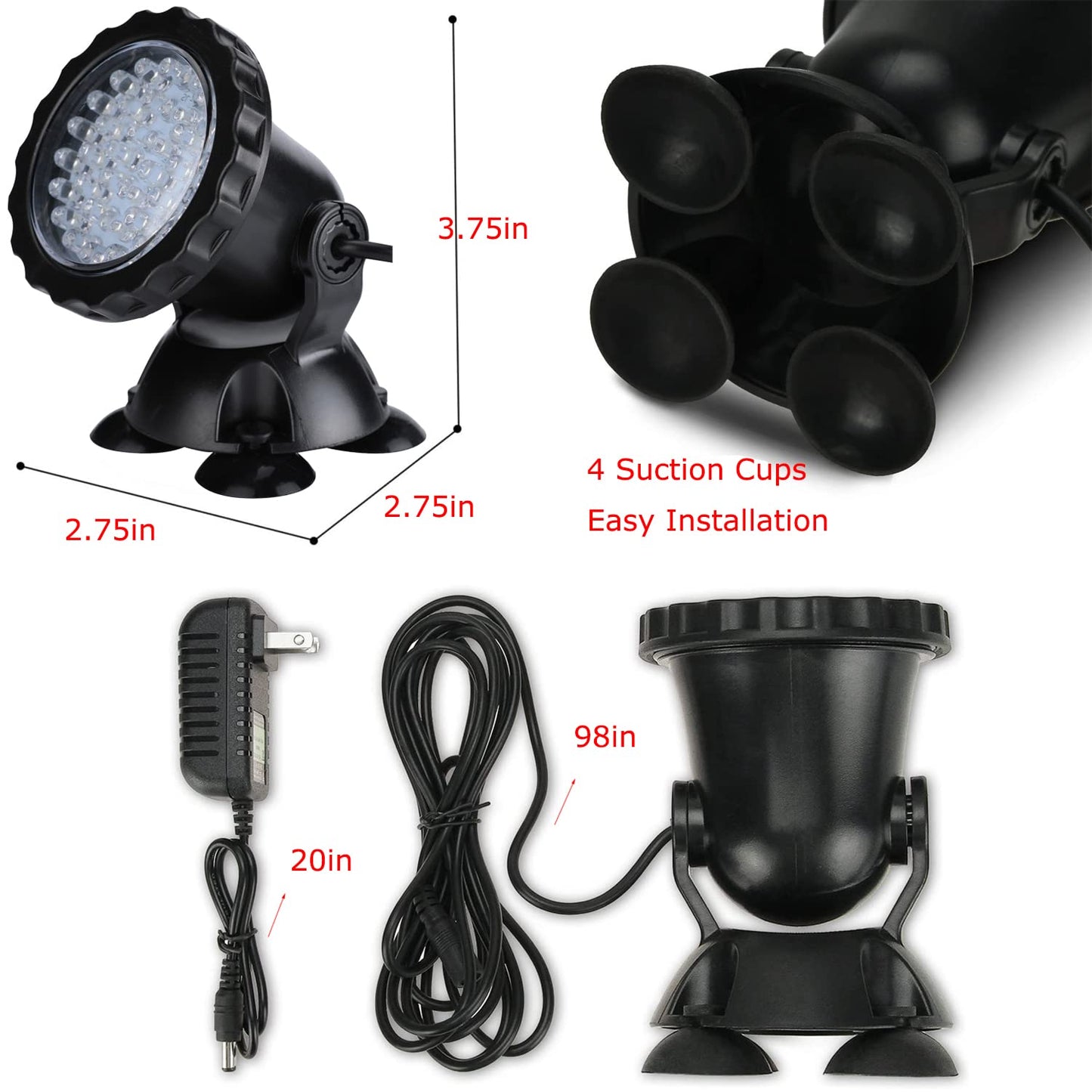 Skorter | Zhgservu Color Changing Underwater Pond Light - 36 LED Submersible Spotlight With Timer Remote Control, Set Of 2