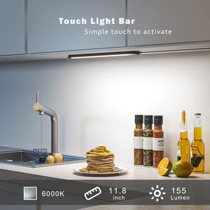 Skorter | Myplus 12" Touch Activated Dimmable Led Under Cabinet Light - Cool White 6000K, Plug-In, Black