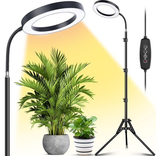 Skorter | Lordem Growth Light For Indoor Plants, Full Spectrum Plant Light With Automatic Timer For 4/8/12H, 7.9" Diameter Growth Lamp With 108 Leds, 4 Dimmable Levels, Adjustable Stand 24"-67"