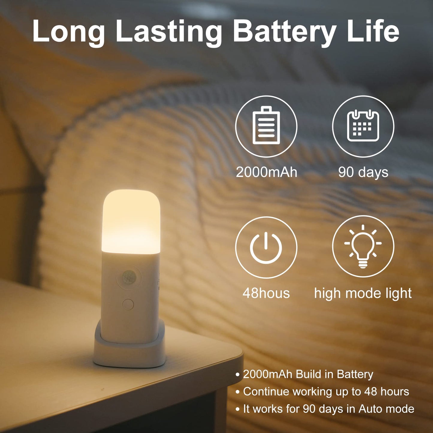 Skorter | Creweel Motion Sensor Night Light, Dimmable LED Table Lamp, Battery Operated, 2 Pack, Warm White