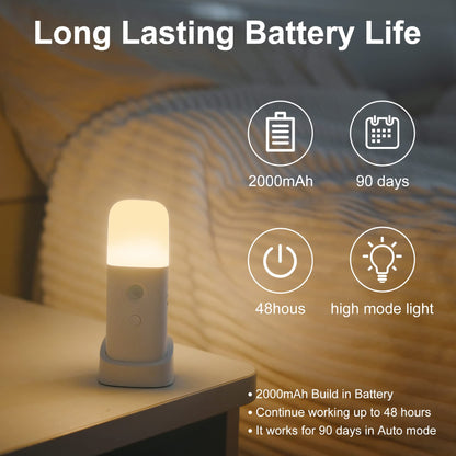 Skorter | Creweel Motion Sensor Night Light, Dimmable LED Table Lamp, Battery Operated, 2 Pack, Warm White