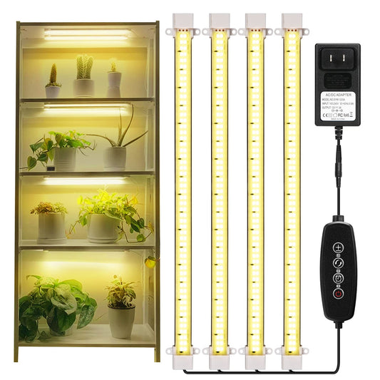 Skorter | Mosthink Growth Lights For Indoor Plants, 4 Pack LED Growth Light Strips Full Spectrum With Auto Timer 3/6/12H, Dimmable Sunlike Growth Lamp For Indoor Greenhouse, Sprout, 432 LEDs (16 Inches)