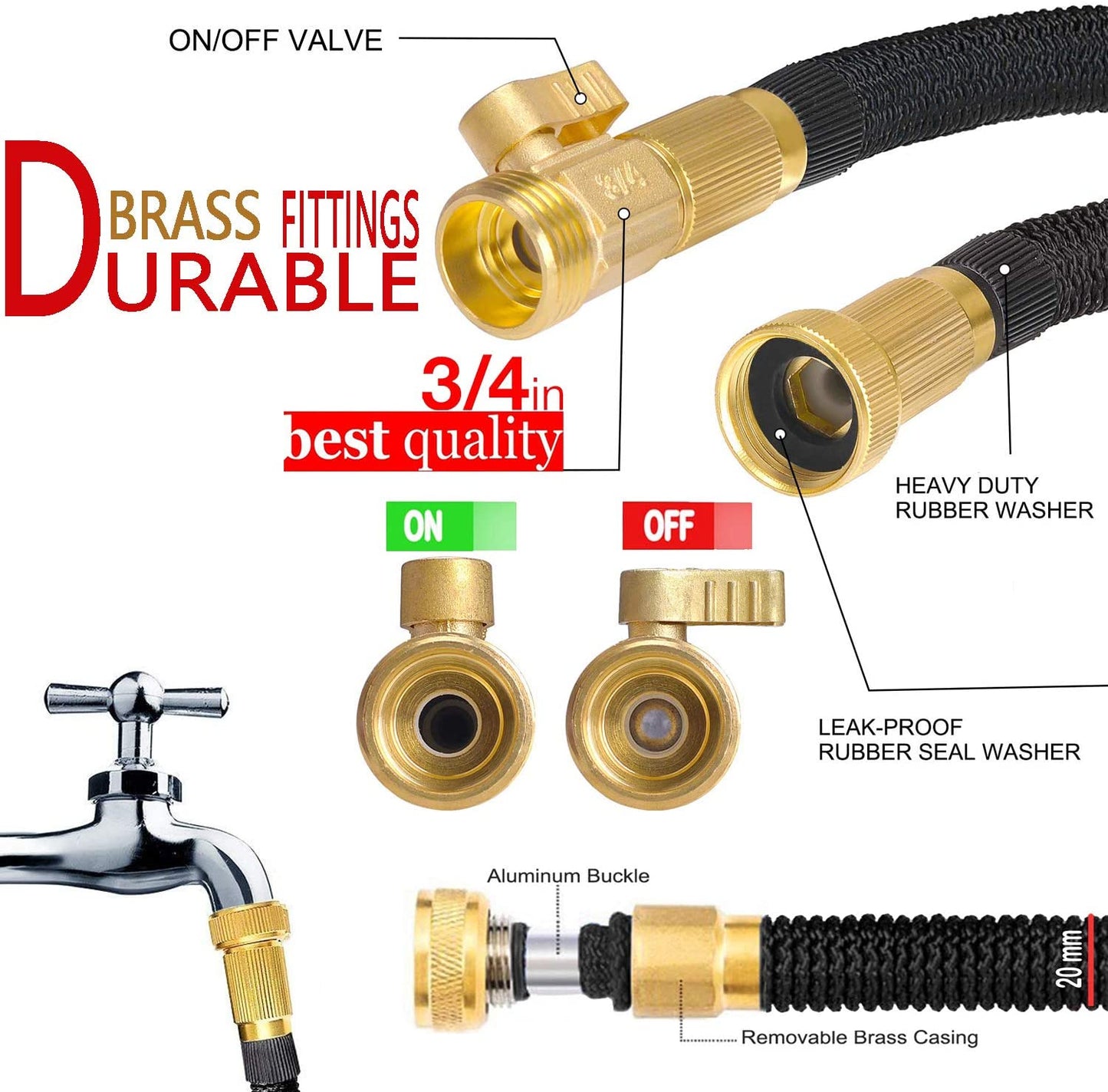 Skorter | AquaFlex Expandable Garden Hose – Lightweight, Flexible, Leakproof Water Hose with Brass Connectors