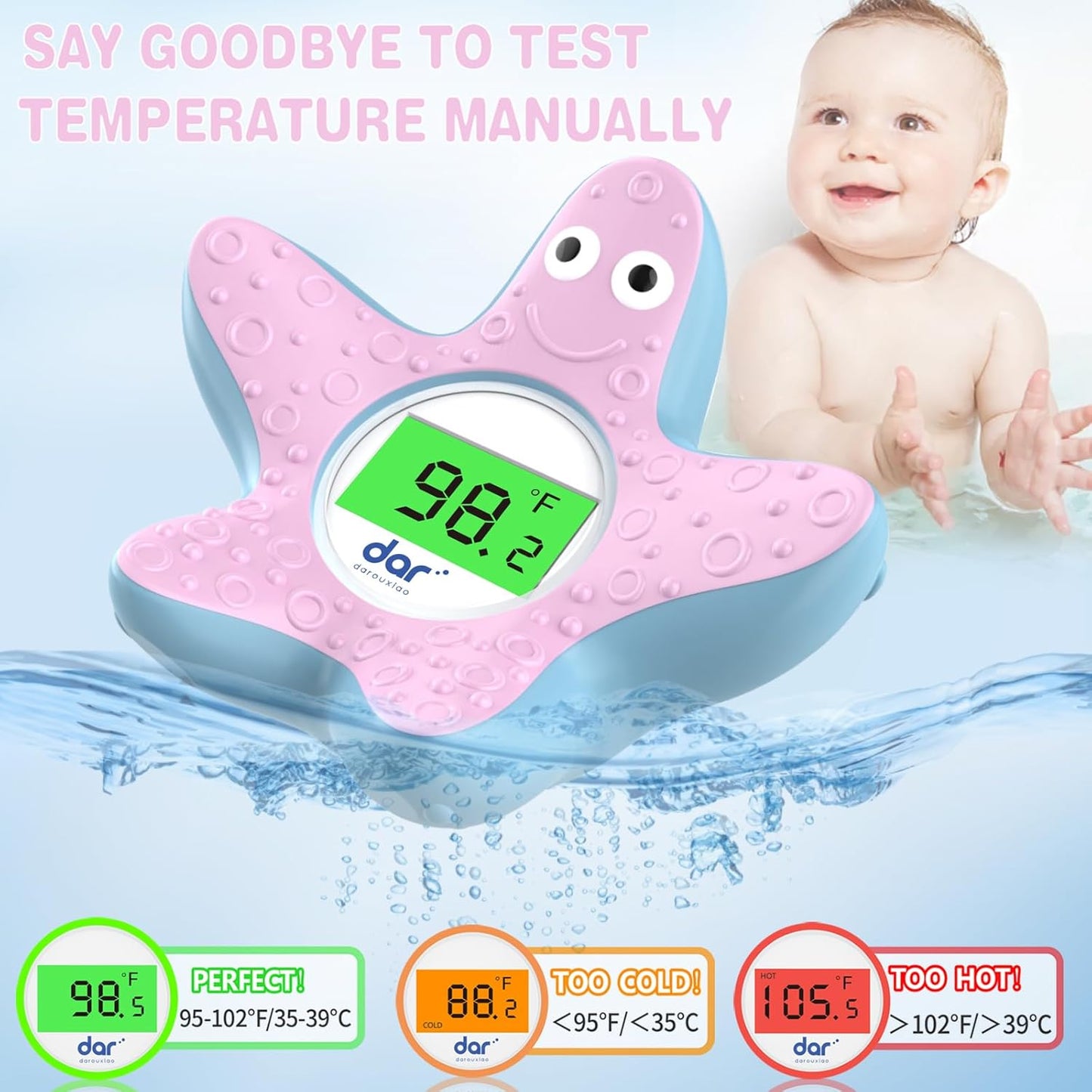 Skorter | AquaVeilig Baby Bath Thermometer – Digital Display with 3 Colors and Temperature Warning