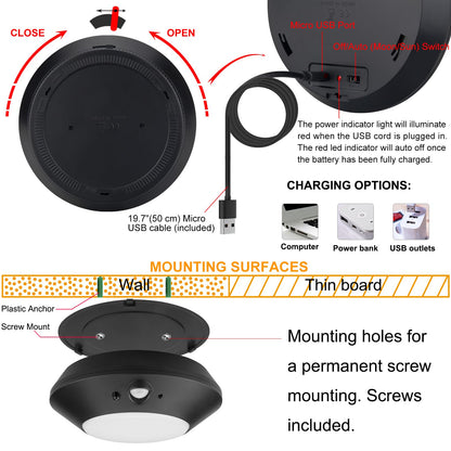 Skorter | Bigmonat Motion Sensor Led Light, Wireless Color Changing Shower Light, Rechargeable, 220Lm, Black