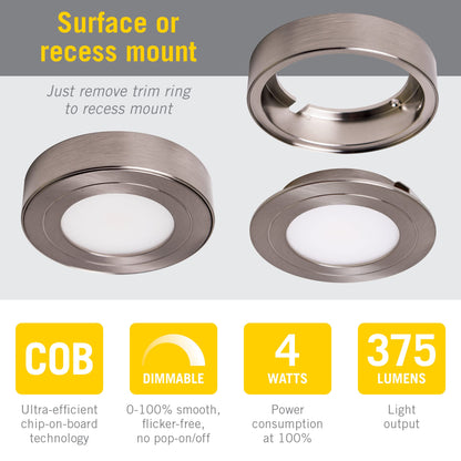 Skorter | Armacost Lighting 2700K Dimmable Led Puck Light - Soft White Brushed Steel Finish