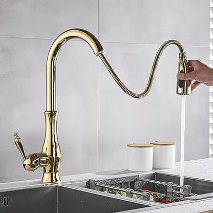 Skorter | Brass Kitchen Faucet Pull Out Mixer Sink Water Tap 360 Rotation Single Handle