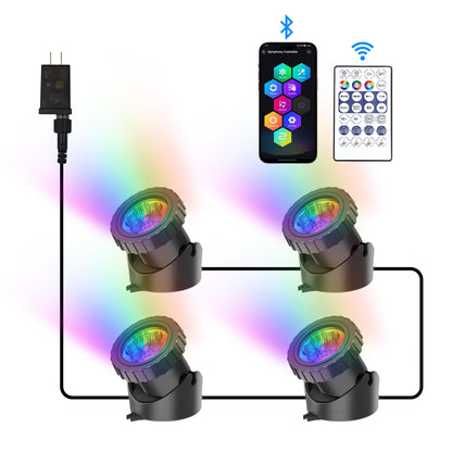 Skorter | Crepow Rgb Underwater Pond Lights - Bluetooth-controlled Led Spotlight for Garden & Pool (Set of 4)