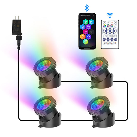 Skorter | Crepow Rgb Underwater Pond Lights - Bluetooth-controlled Led Spotlight for Garden & Pool (Set of 4)