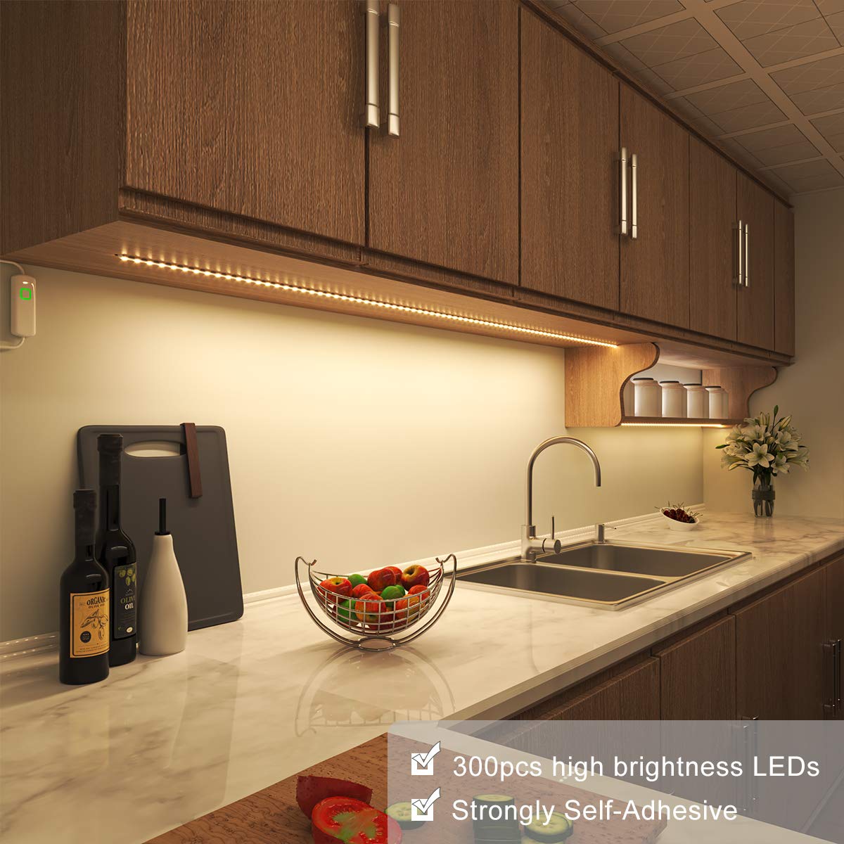 Skorter | Myplus 16.4 Ft Under Cabinet LED Strip Light Set, Dimmer Control, Warm White 3000K, 1050