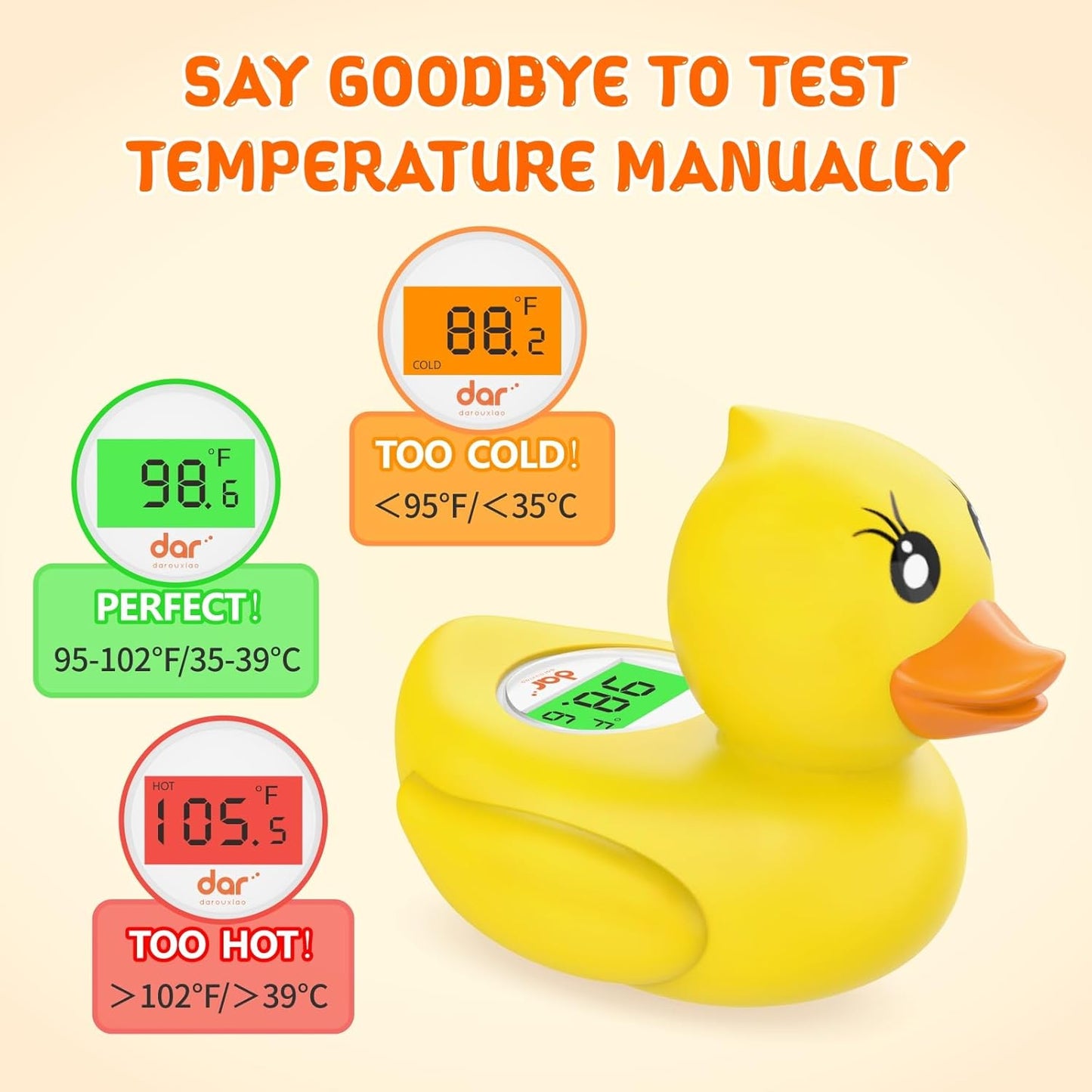 Skorter | AquaVeilig Baby Bath Thermometer – Digital Display with 3 Colors and Temperature Warning