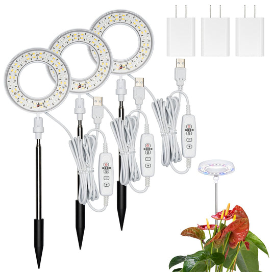 Skorter | Rodinto Plant Lighting For Indoor Growth, Full Spectrum Grow Light With 48 Leds, 5 Dimmable Levels Super Light Halo Grow Light, With Automatic Timer, Height Adjustable 7"&quot;-17&quot;, Pack Of 3