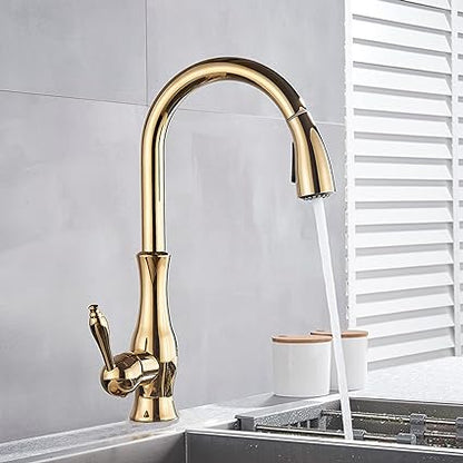 Skorter | Brass Kitchen Faucet Pull Out Mixer Sink Water Tap 360 Rotation Single Handle