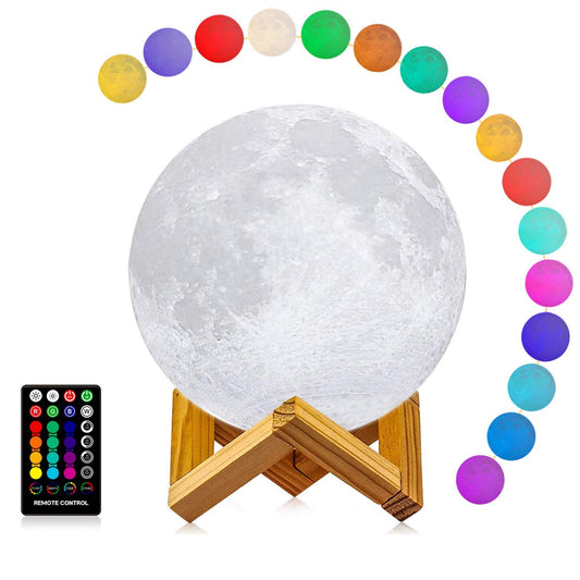 Skorter | Logrotate 7" Moon Lamp - 3D Printed Led Night Light, 16 Colors, Remote Control & Touch Control, Gift Idea