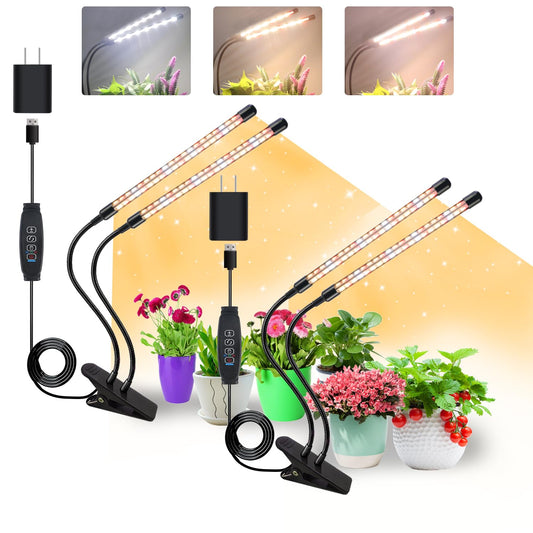 Skorter | Plant Lighting For Indoor Growth, Growstar Full Spectrum 4 Head Clip Grow Lamps With 10 Foot Cables For Sowing Blooming And Fruiting (2 Pack)