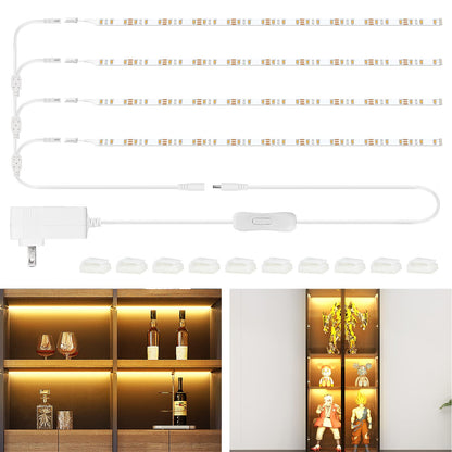 Skorter | Wobane LED Shelf Lighting Kit, 4Pcs 20" Warm White Strip Lights For Cabinets & Displays