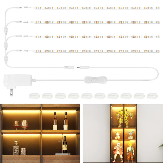 Skorter | Wobane LED Shelf Lighting Kit, 4Pcs 20" Warm White Strip Lights For Cabinets & Displays