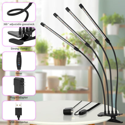 Skorter | Widicoko Led Grow Lights, 4 Heads Full Spectrum, Dimmable, Auto On/Off For Indoor Plants